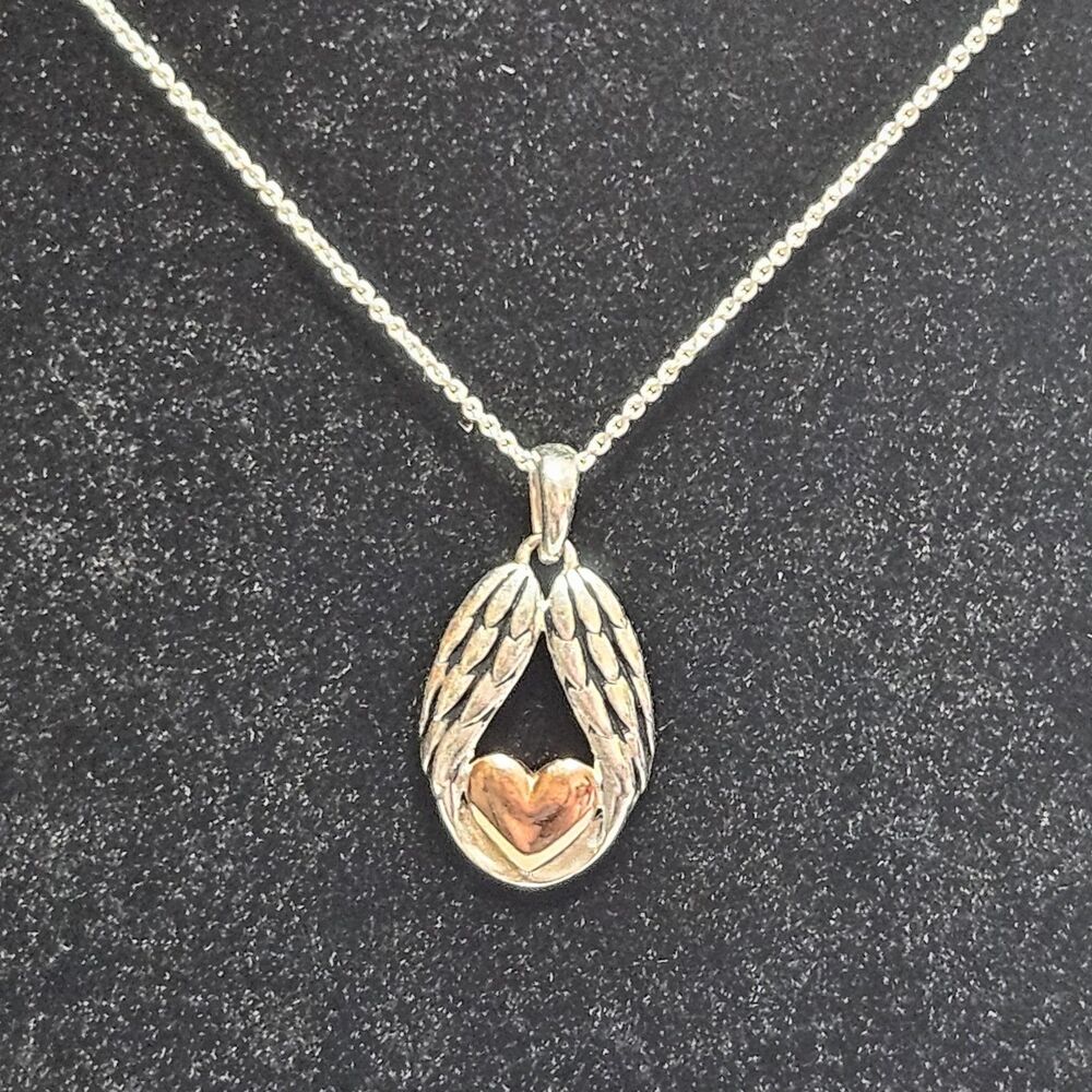 LA TH Sterling Silver 925 Wings Heart Pendant 16 - 18" Chain Necklace Mom